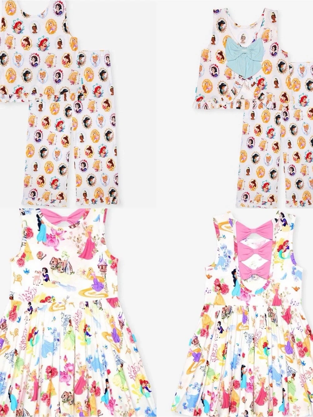 7/8Posh Peanut White Disney Princess Print Matching Set with Pink & Blue Accents